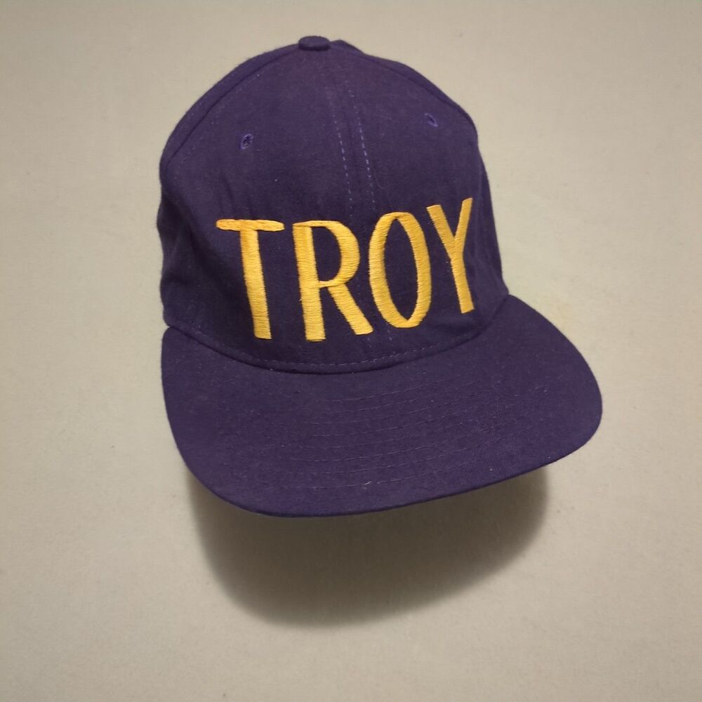 Vintage 70s Troy High School Varsity Snapback Hat Purple Yellow New Era Pro Mode